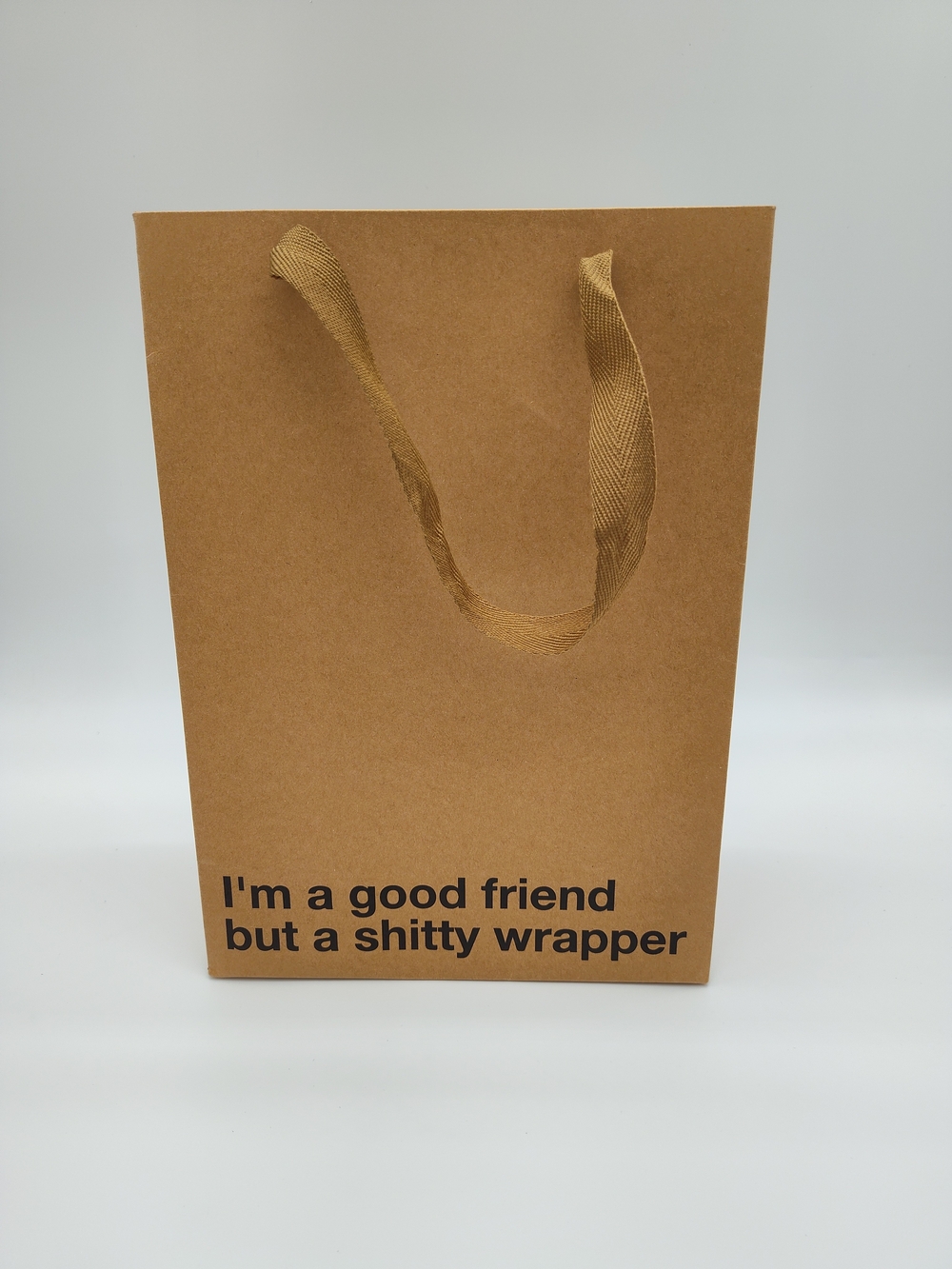 MILK TOAST Funny Gift Bag Kraft Paper “I’m A Good Friend But A Shitty Wrapper” - Picture 1 of 4